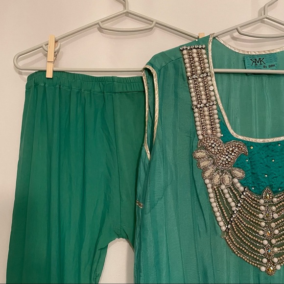 Teal Salwar Kameez Indian 3-Piece Set – Punjabi/Pakistani Style - Picture 4 of 8